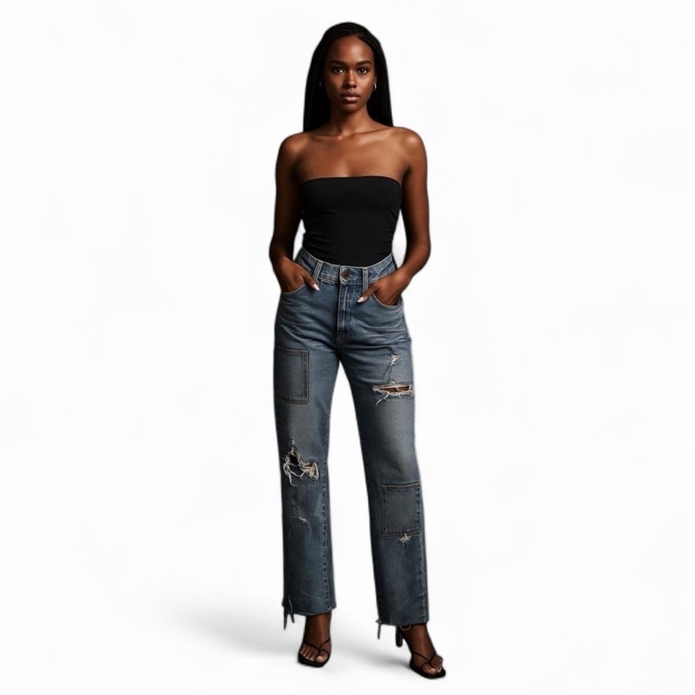 Treasure & Bond High Rise Straight Jeans Distressed 24